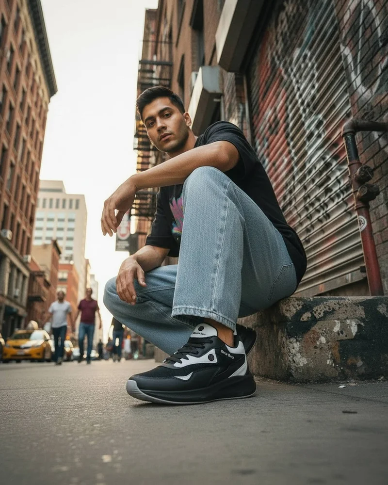 Bacca Bucci Black and White Jump Gym Shoes with Padded Insocks for Men | Best Price UAE